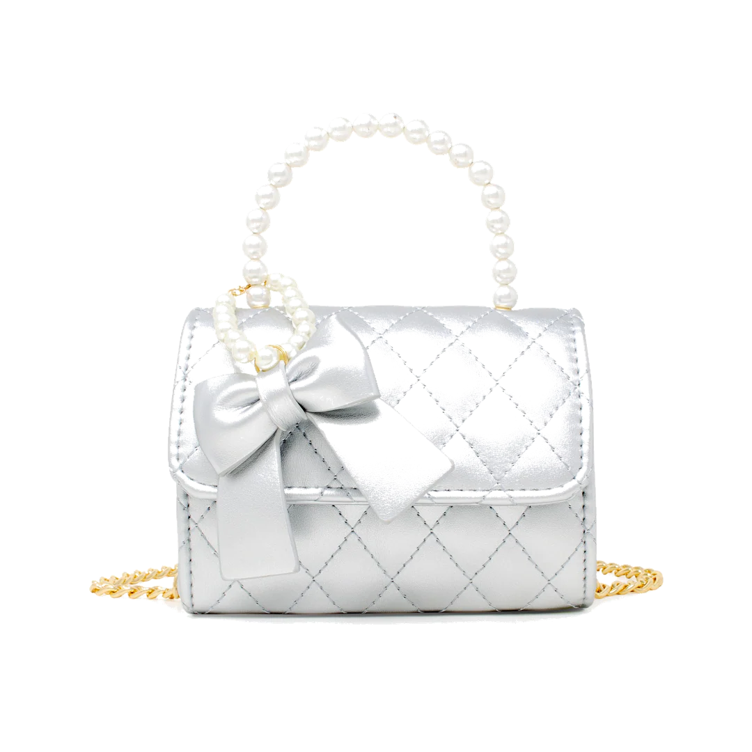 Quilted Leather Pearl Bag - Silver