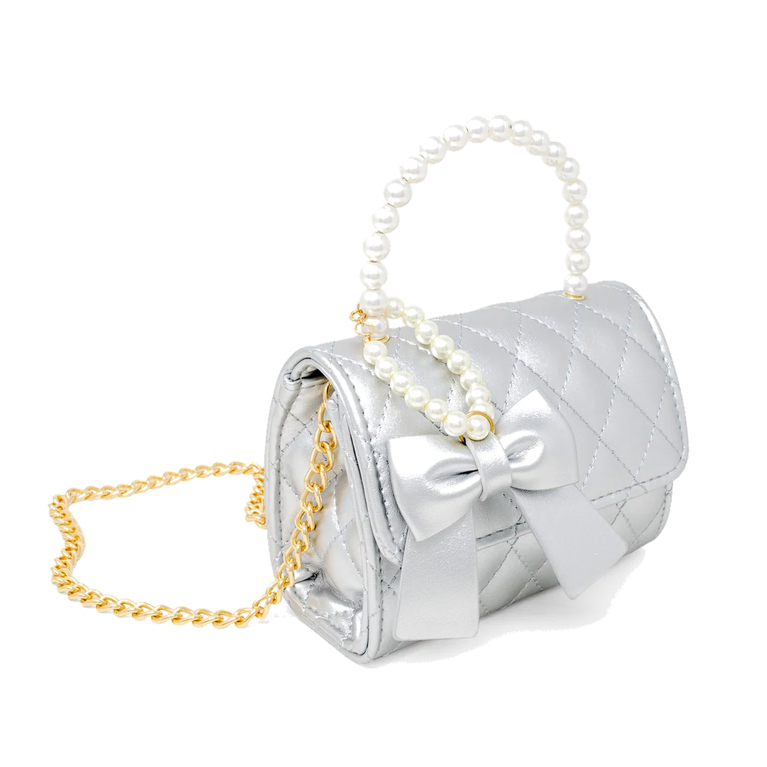 Quilted Leather Pearl Bag - Silver - Image 3