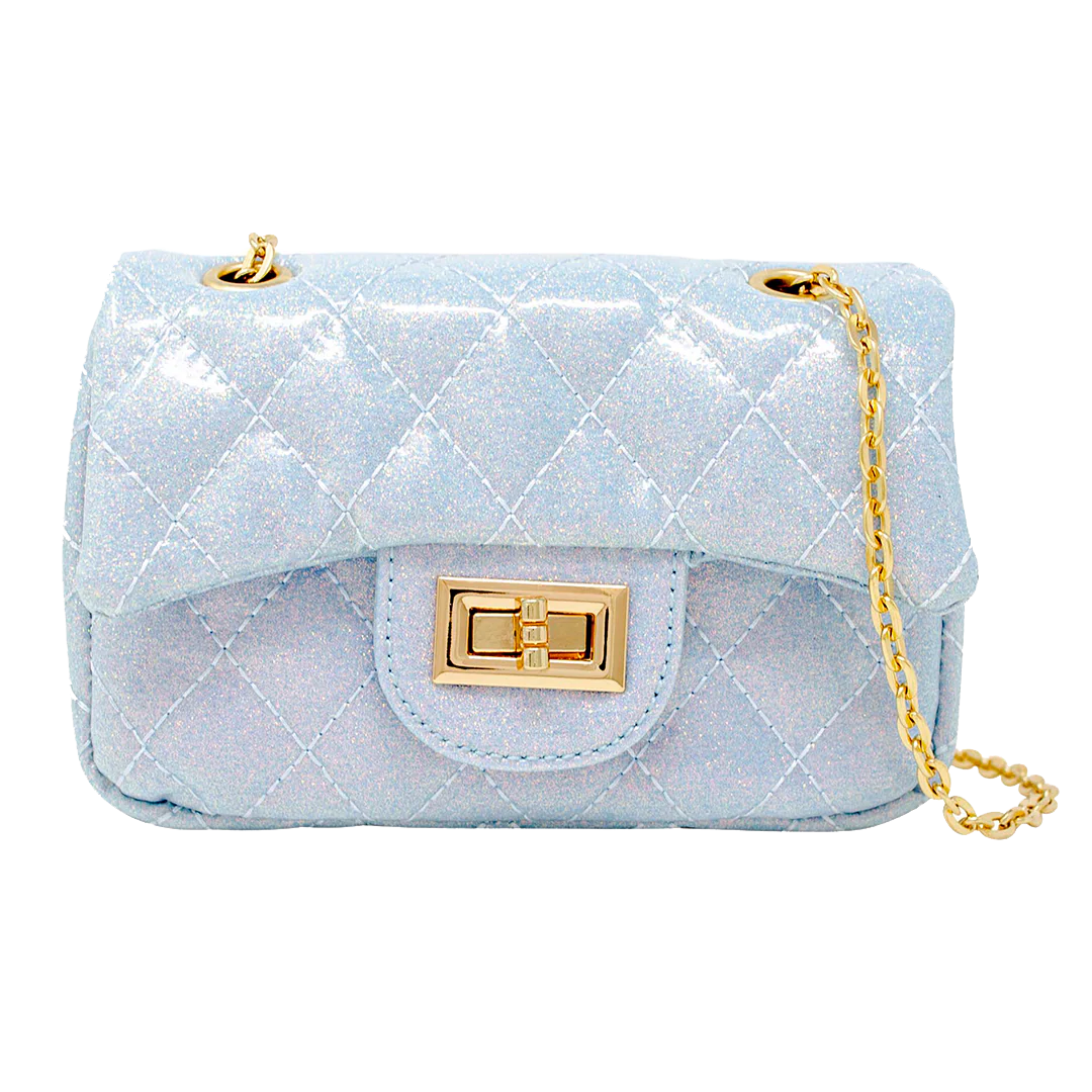 Quilted Metallic Gold Clasp Bag - Sky Blue