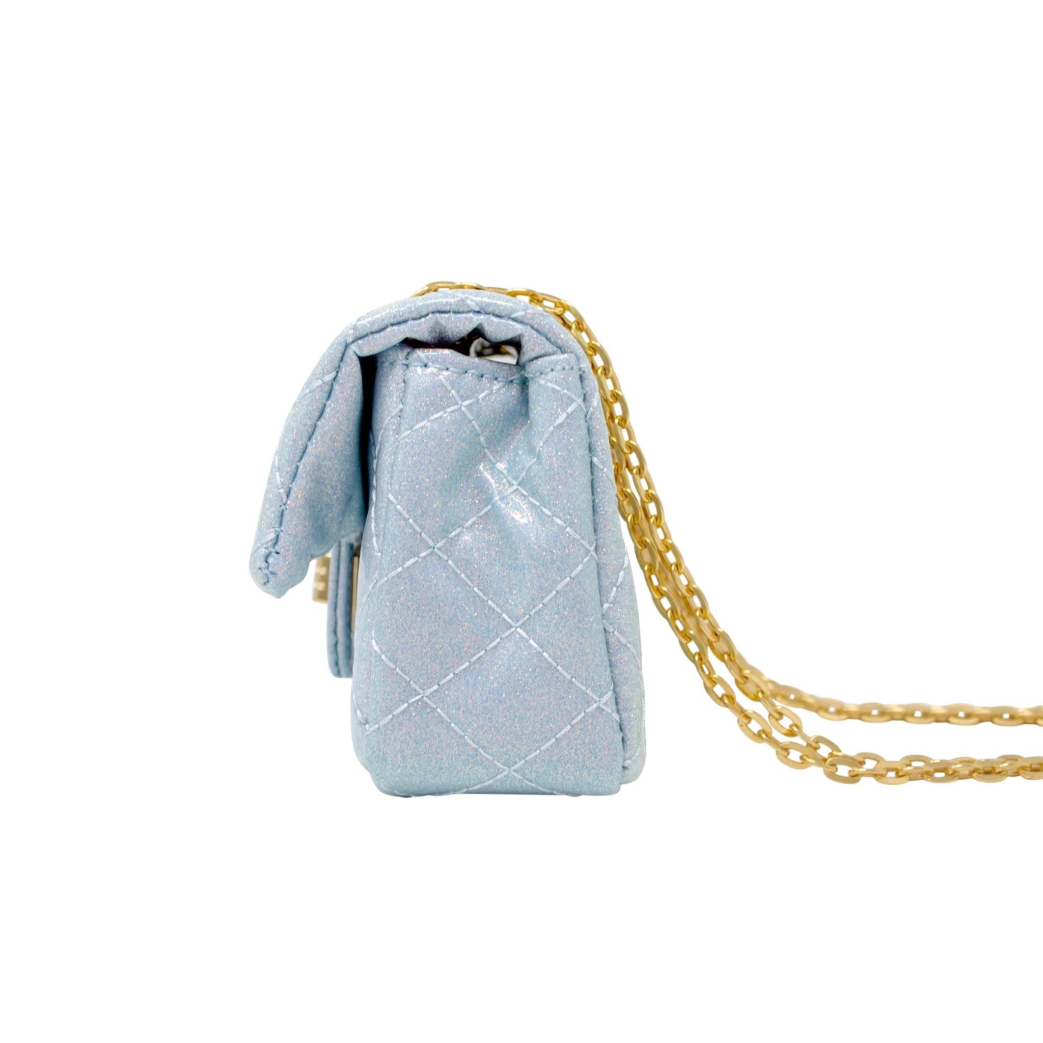 Quilted Metallic Gold Clasp Bag - Sky Blue - Image 5