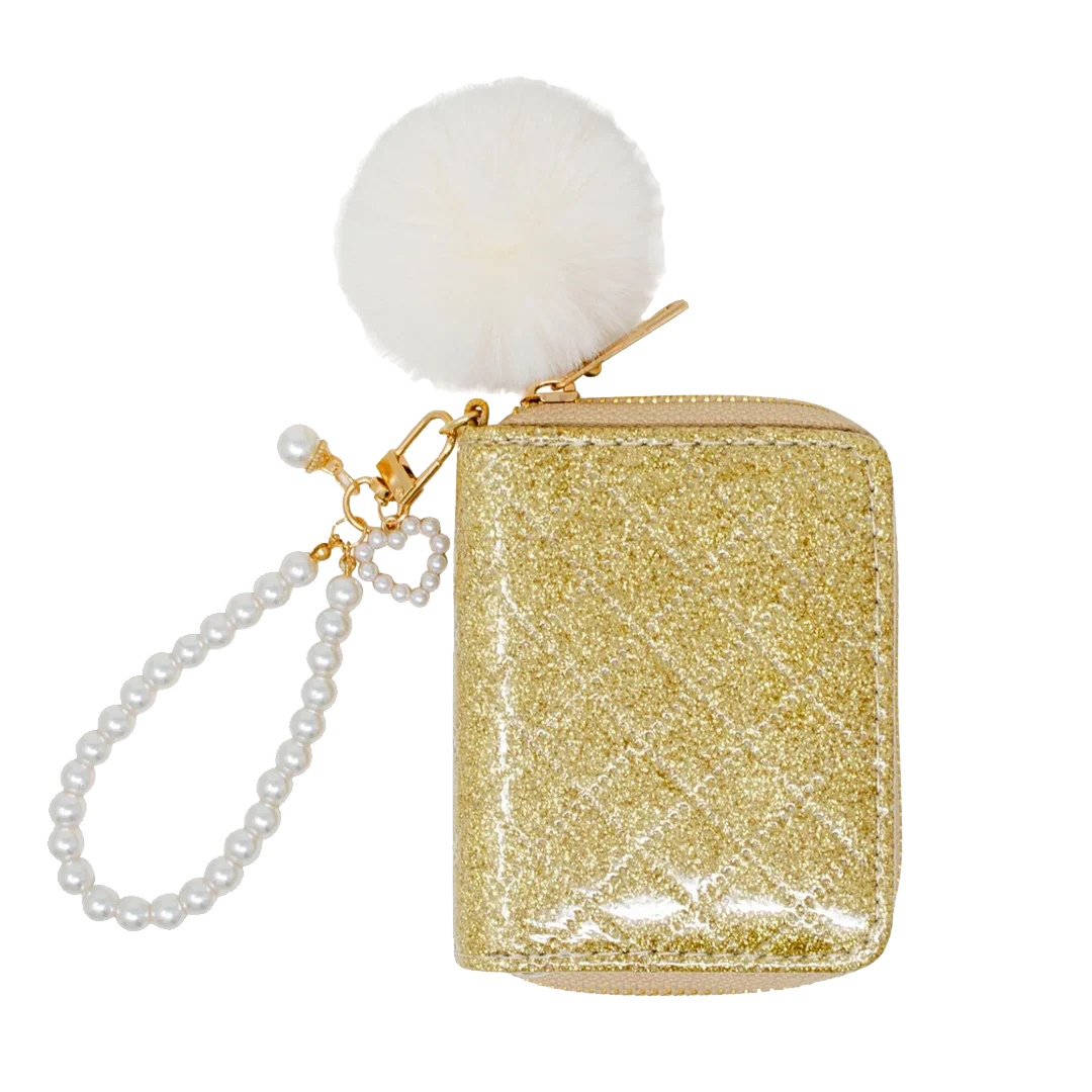 Quilted Pearl Strap Wallet - Gold