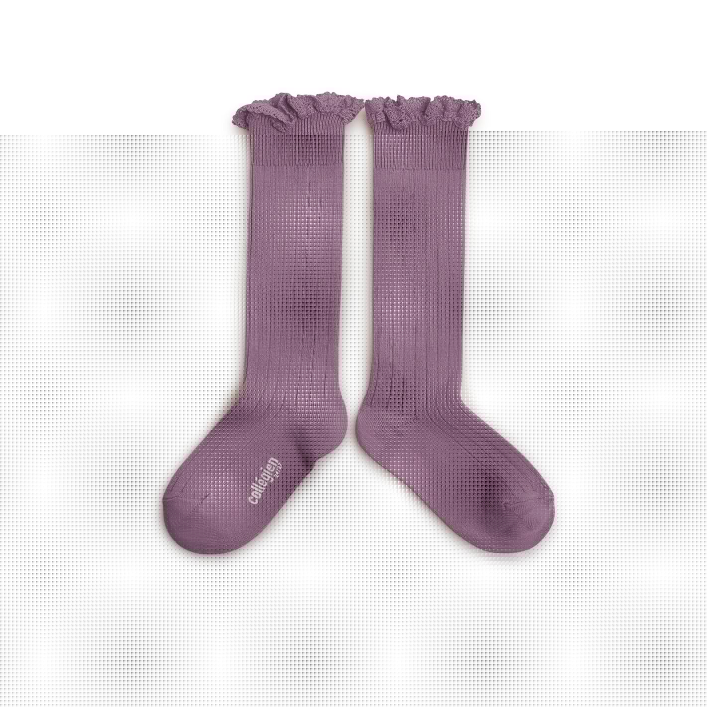 Ruffle Lace Trim Knee-High Socks - Wisteria