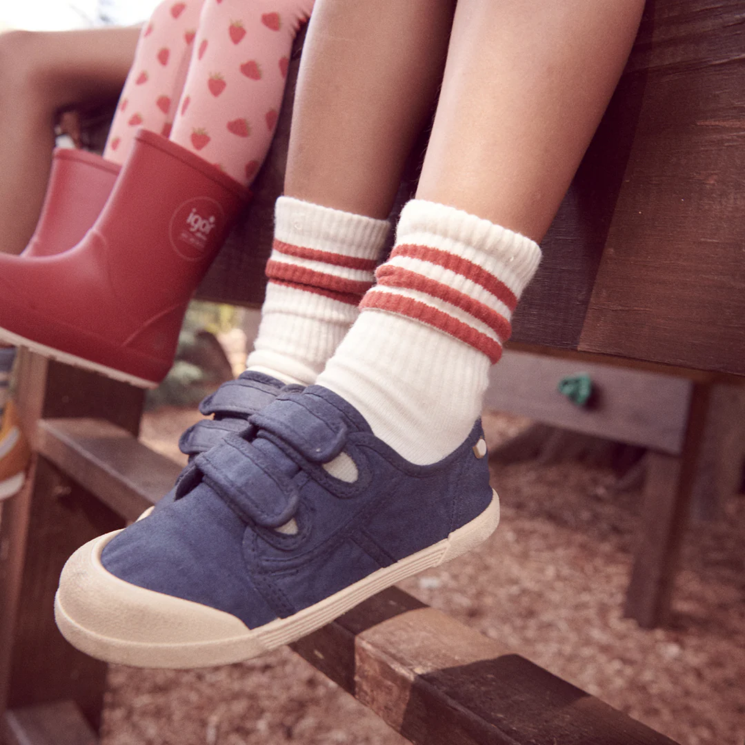 Scooter Mid Crew Sock - Navy Stripe - Image 2