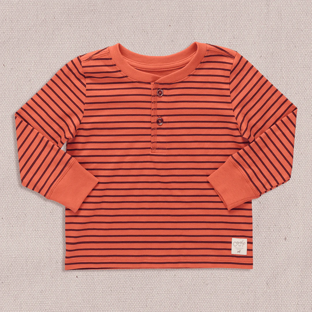 Scout Long Sleeve Henley - Orange Mini Stripe
