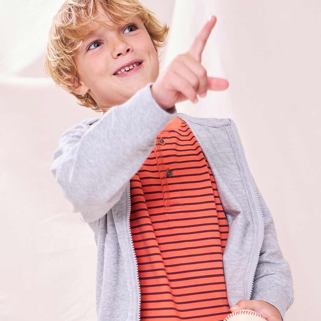 Scout Long Sleeve Henley - Orange Mini Stripe - Image 2