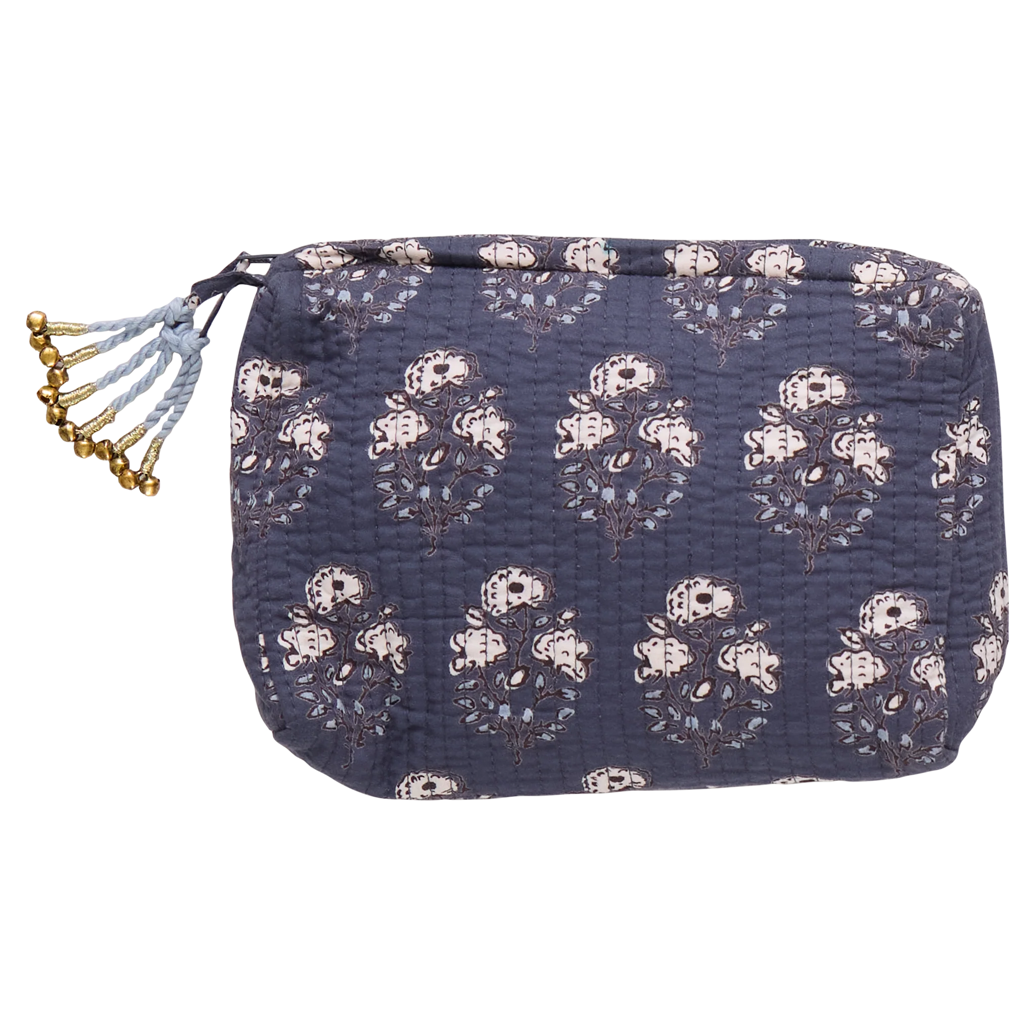 Small Quilted Pouch - Navy Strawflower