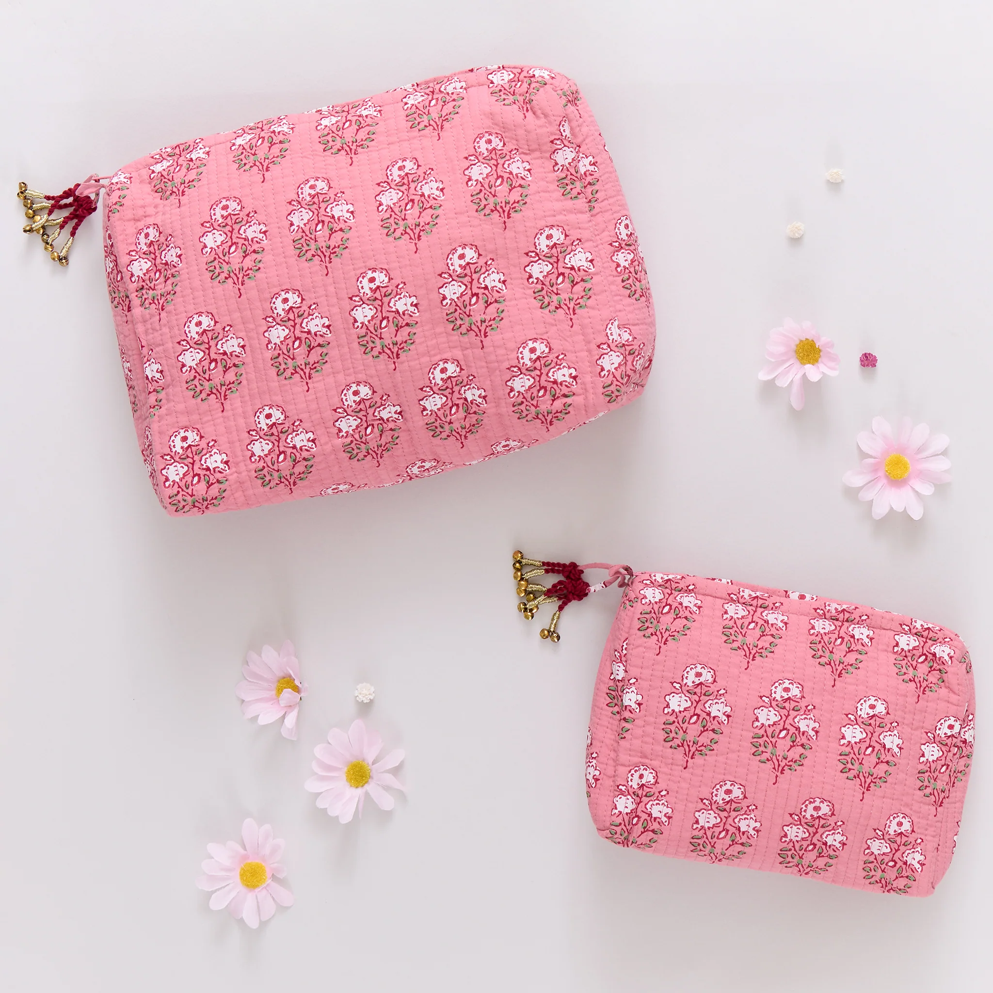 Small Quilted Pouch - Pink Strawflower - Image 2