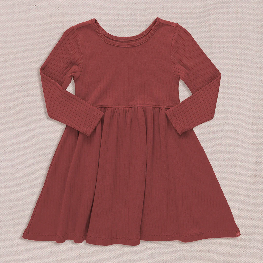 Sunny Long Sleeve Rib Dress - Dark Red