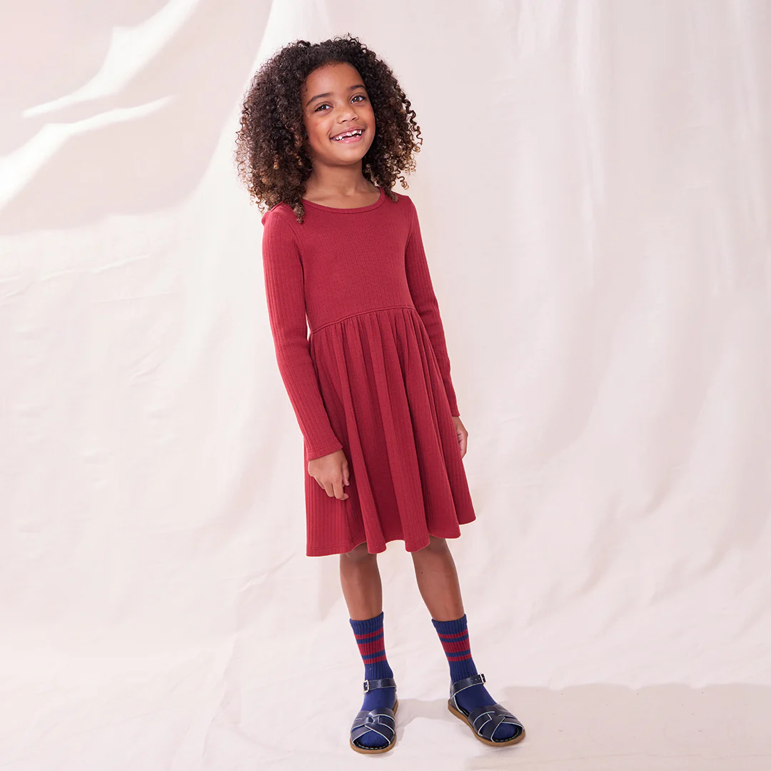 Sunny Long Sleeve Rib Dress - Dark Red - Image 2