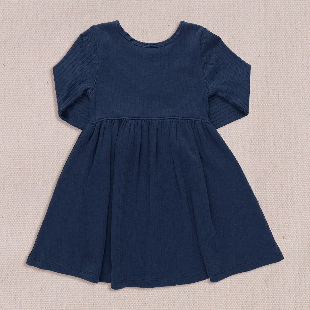 Sunny Long Sleeve Rib Dress - Navy - Image 4