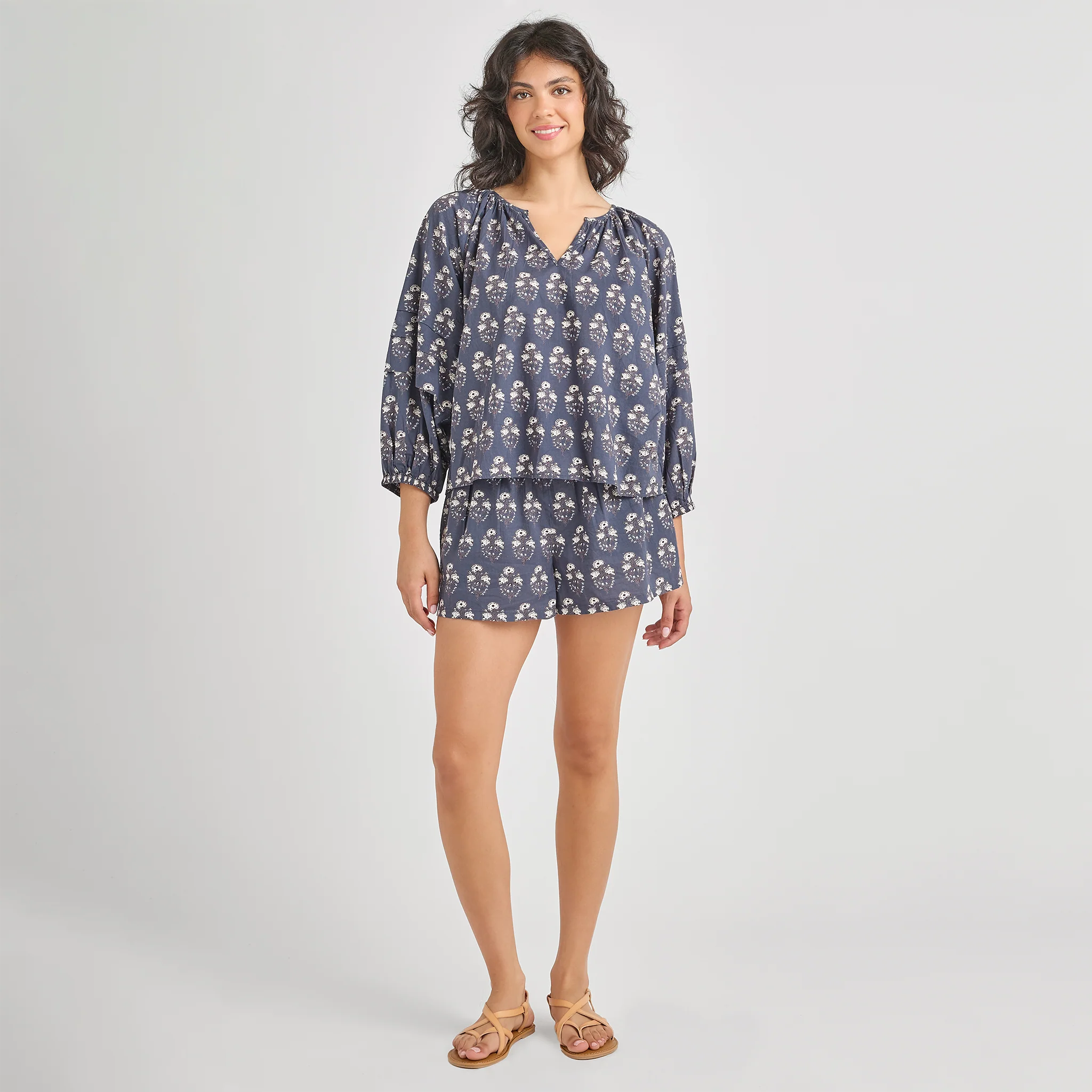Womens Ava Top - Navy Strawflower