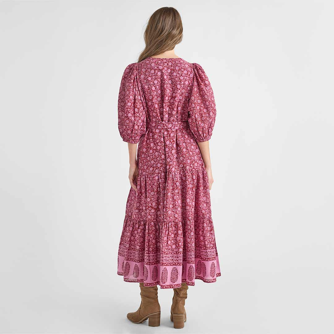 Womens Pintuck Indira Dress - Burgundy Garden Floral - Image 3