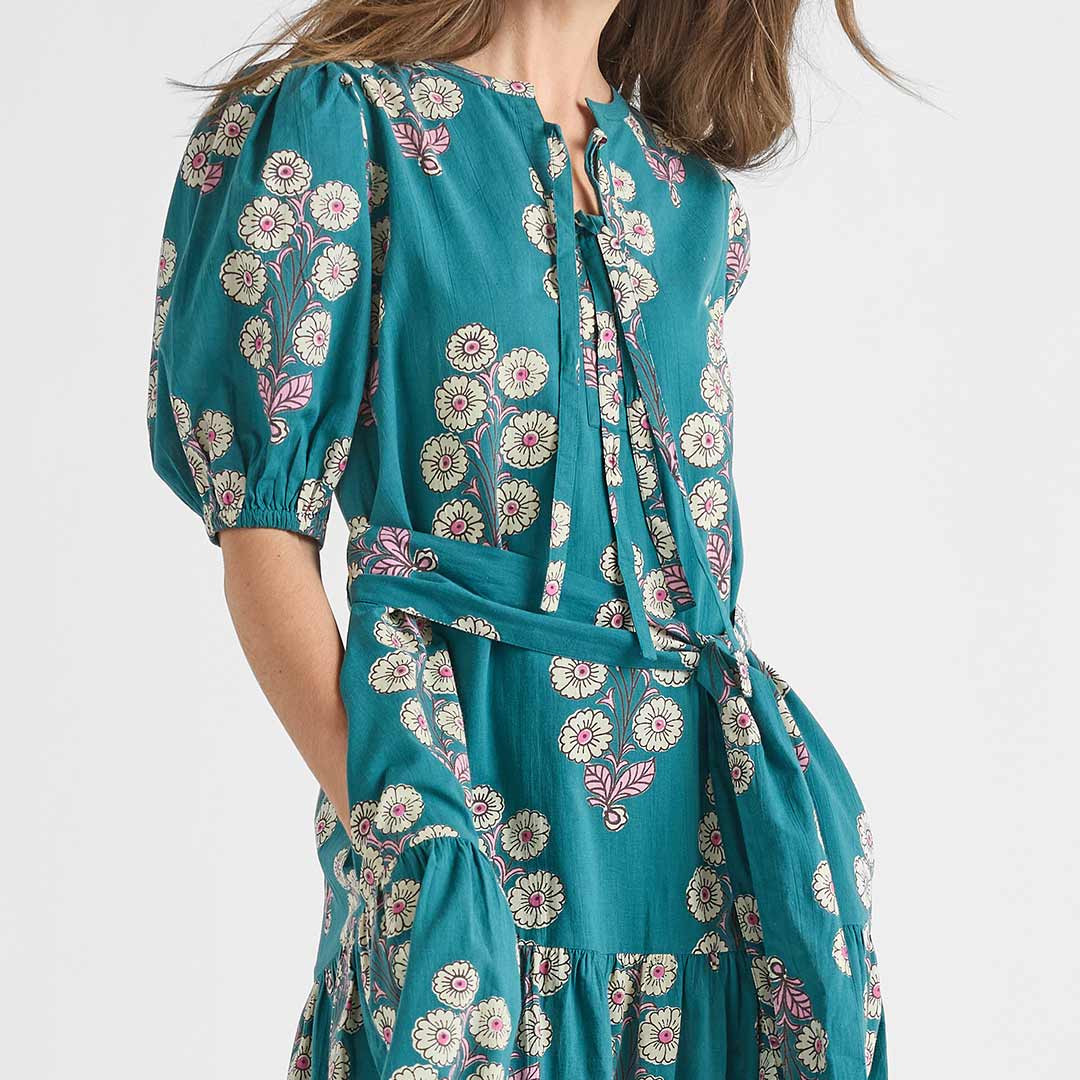 Womens Short Sleeve Indira Dress - Evergreen Buttercup Floral - Image 2