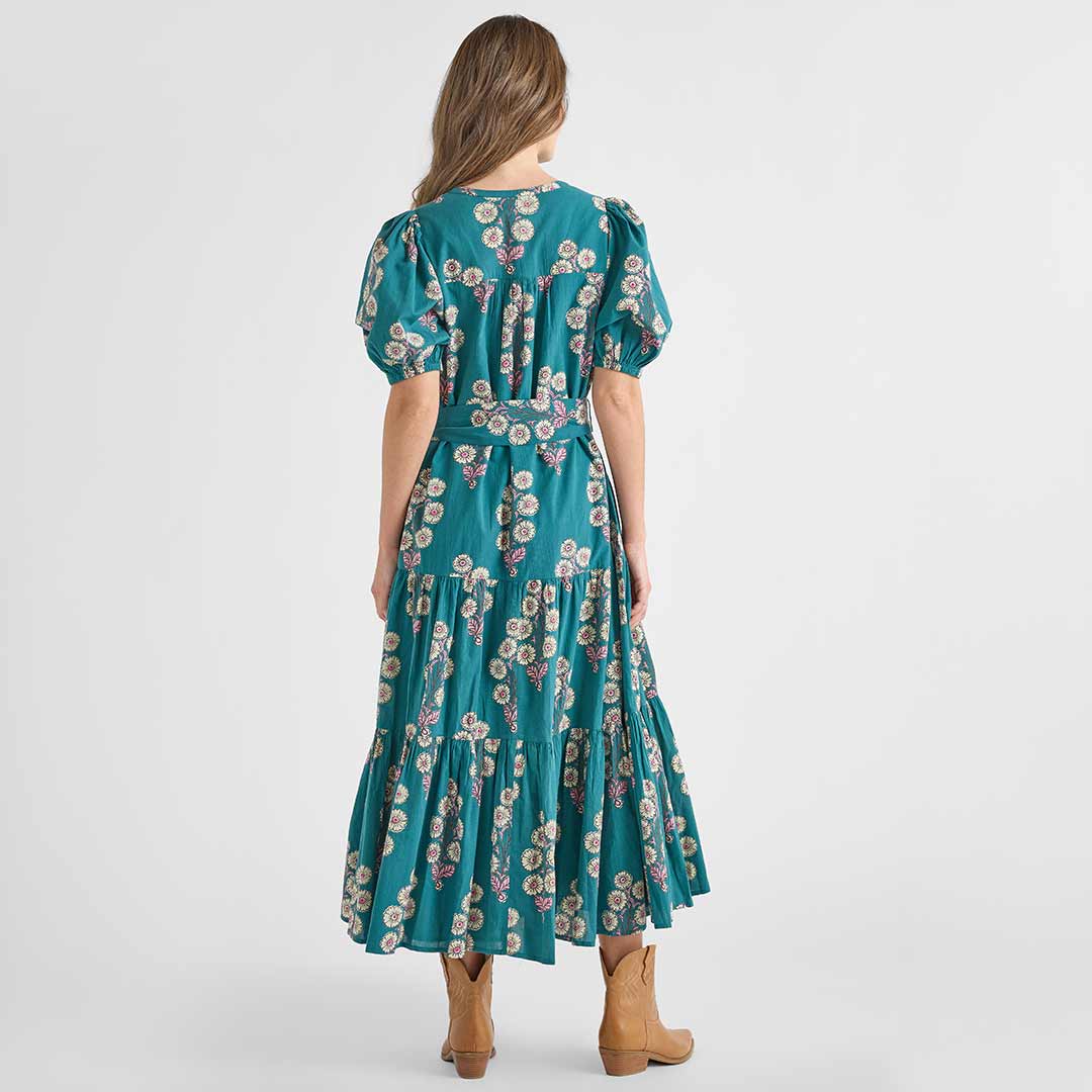 Womens Short Sleeve Indira Dress - Evergreen Buttercup Floral - Image 3