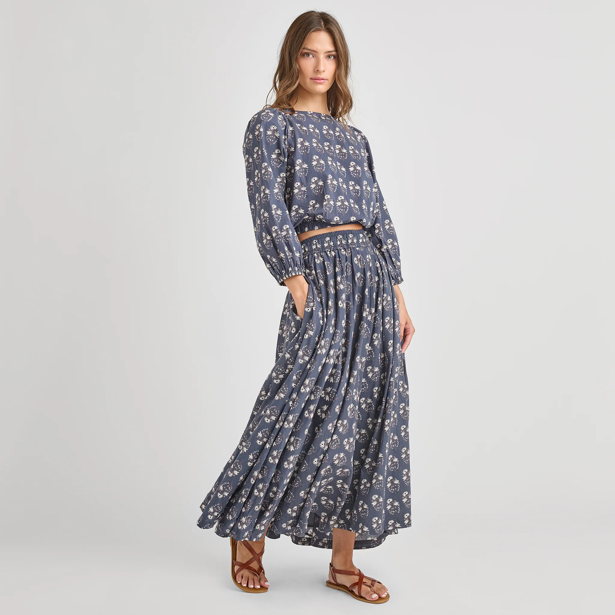 Womens Sunita Top - Navy Strawflower